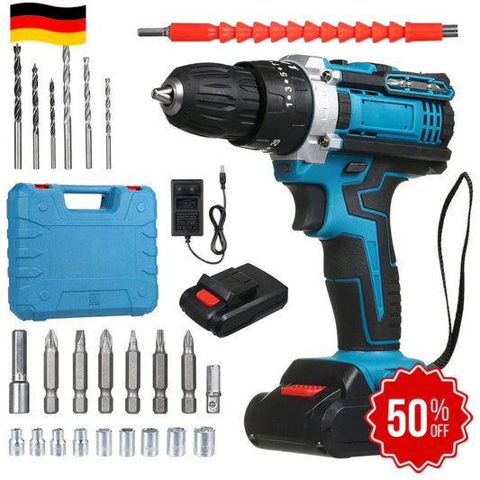 DrillMaster | Ηλεκτρικό Δράπανο με Κρούση και Μπαταρία (Πλήρες Γερμανικό Σετ)